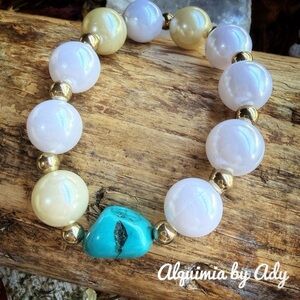 Big Turquoise and Gold Beaded Bracelet